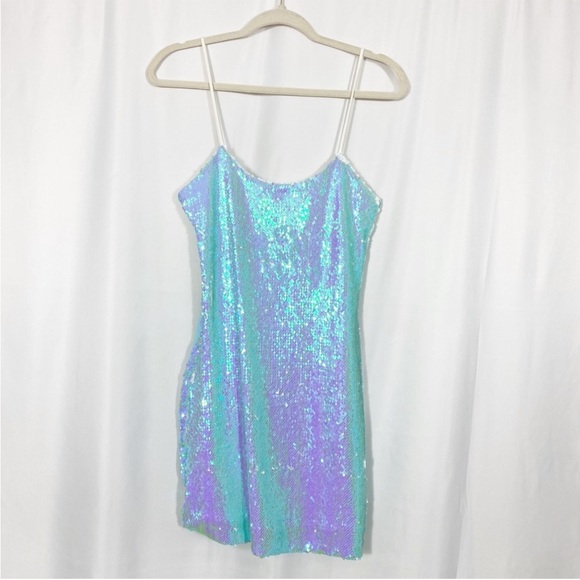 Lucy in the Sky Iridescent Sequin Bodycon Mini Dress Aqua - Picture 2 of 7